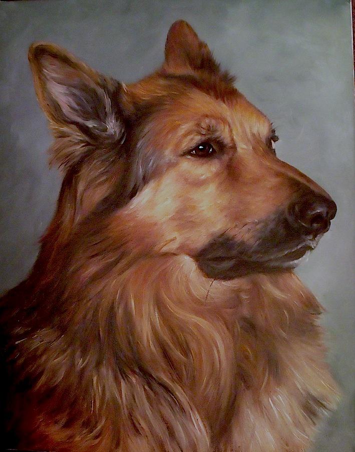 Thomas's oil painting of Isabelle's dog who sadly died last year.