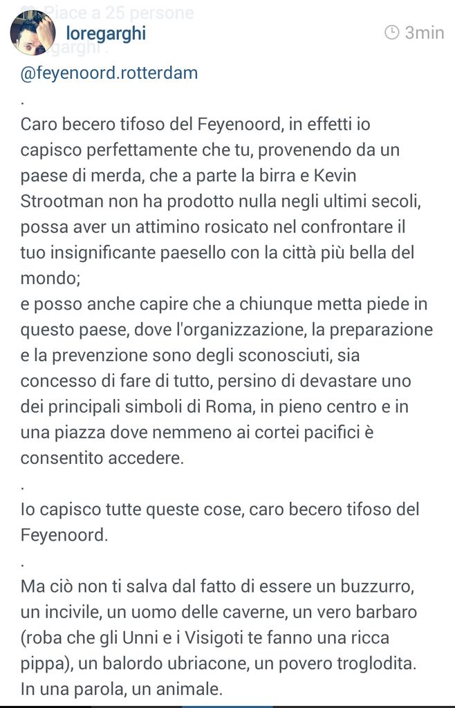 LorenzoGar's tweet photo. Io, nel mio piccolo, ho scritto al #Feyenoord ciò che penso dei suoi "tifosi".
#FeyenoordinRome #FeyenoordHooligans http://t.co/eVJpE8EjAU
