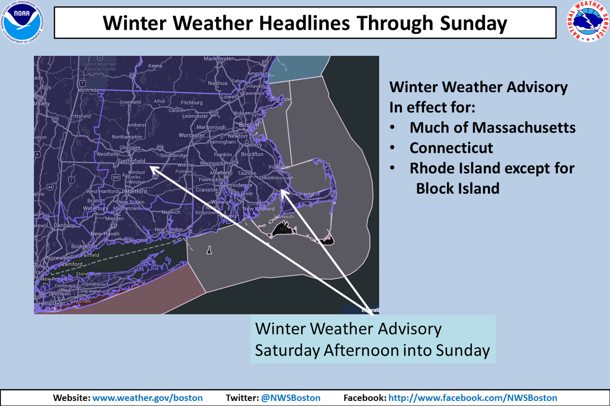 NWSBoston's tweet photo. Please RT: Weak storm brings a mix of impacts: snow, ice and even flooding possible to the region late today-Sun: http://t.co/xM2EThmBgx