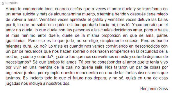 TuiterHits's tweet photo. Veintitrés veces apretaste el gatillo y veintitrés veces detuve las balas por ti. http://t.co/JODK7fKFYK