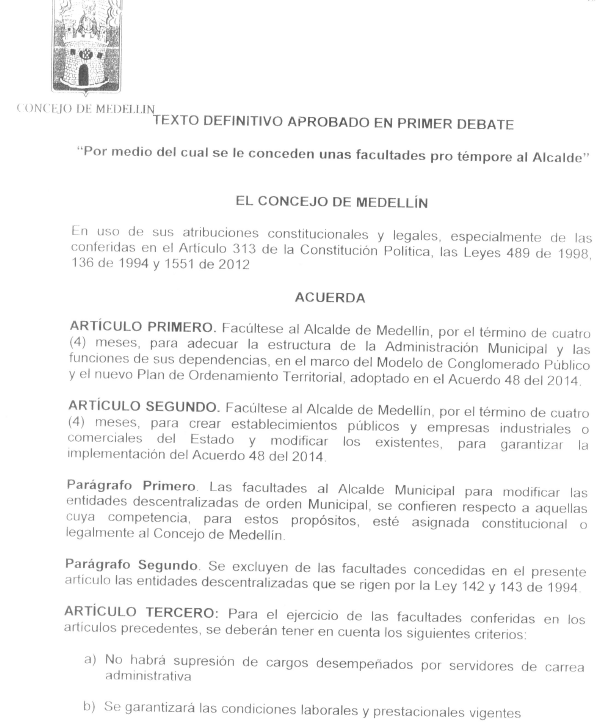 AlcaldiadeMed's tweet image. Las entidades descentralizadas del Municipio de Medellín conservarán su naturaleza PÚBLICA con el Acuerdo 300.