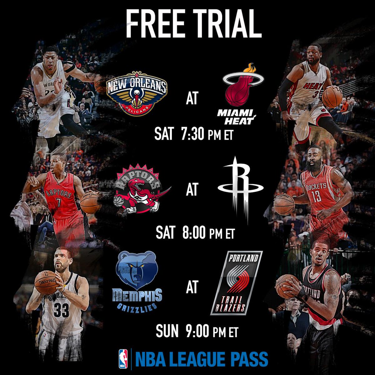 NBATV's tweet photo. NBA LEAGUE PASS free trial starts today: http://t.co/YMKg9MQqp9 http://t.co/pruaIrIV3h