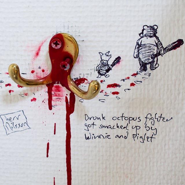 #herrnilsson Octopus fighter #Stockholm  #winniethepooh #streetart src: instagram.com/p/zXbUDJluaX/ scontent-a.cdninstagram.com/hphotos-xaf1/t…