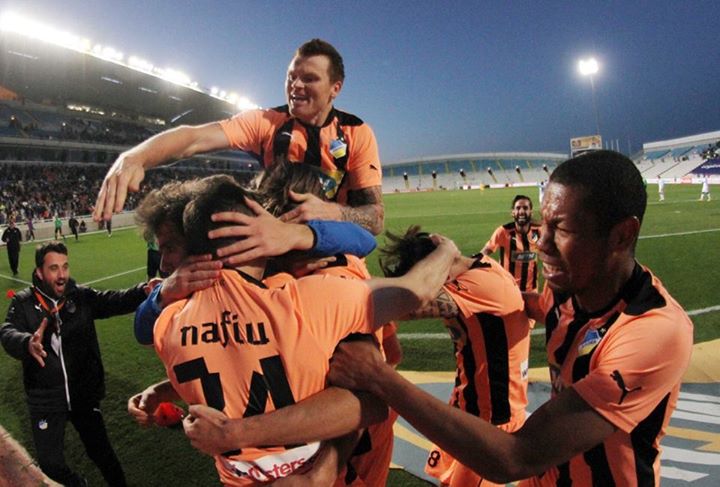 APOEL celebrates their late game winner APOEL celebrates their late game winner
