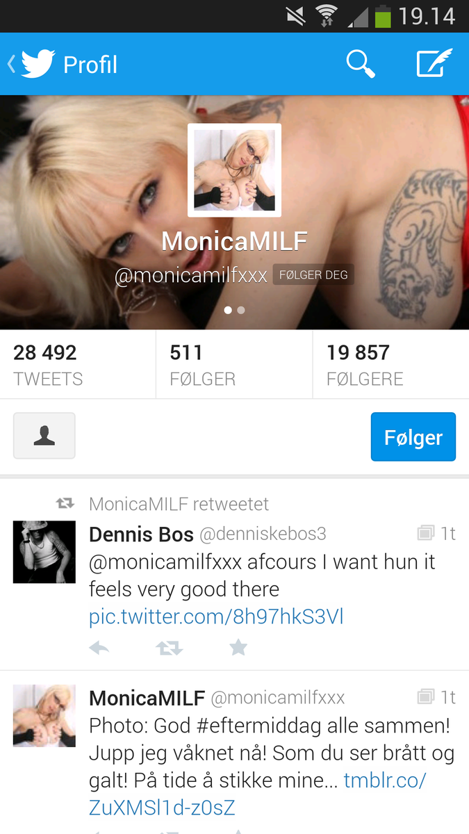 erotiskflukt's tweet photo. Når @monicamilfxxx følger deg. Merkedag ;-) http://t.co/dxkKaA7oCk
