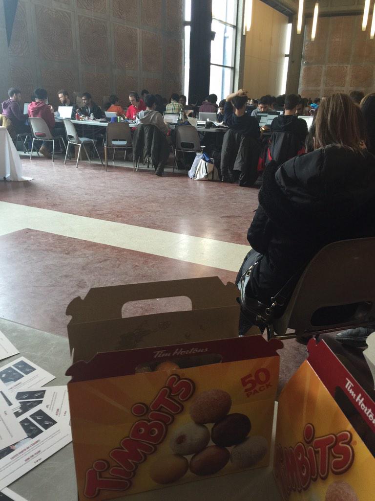 xenophane's tweet photo. Need energy, sugar rush, come at our table @TrackTik for some timbits, 3rd floor. @McGillHacks http://t.co/4QFHFcUQx8