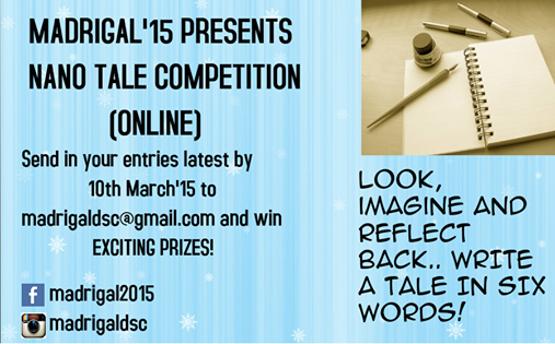 Madrigal_DSC's tweet photo. Nano Tales  is now open for participation. Please send us your entries at madrigaldsc@gmail.com.  #Madrigaldsc http://t.co/Tth79k4sMl