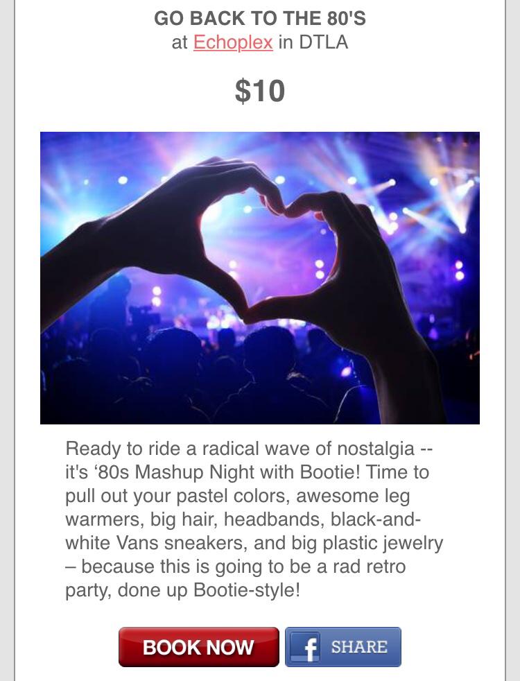 jaggerapp's tweet image. Ok @LosAngelesCity who's going to the Bootie LA the 80s Mashup tonight at the Echoplex? Well @jaggerapp is!!