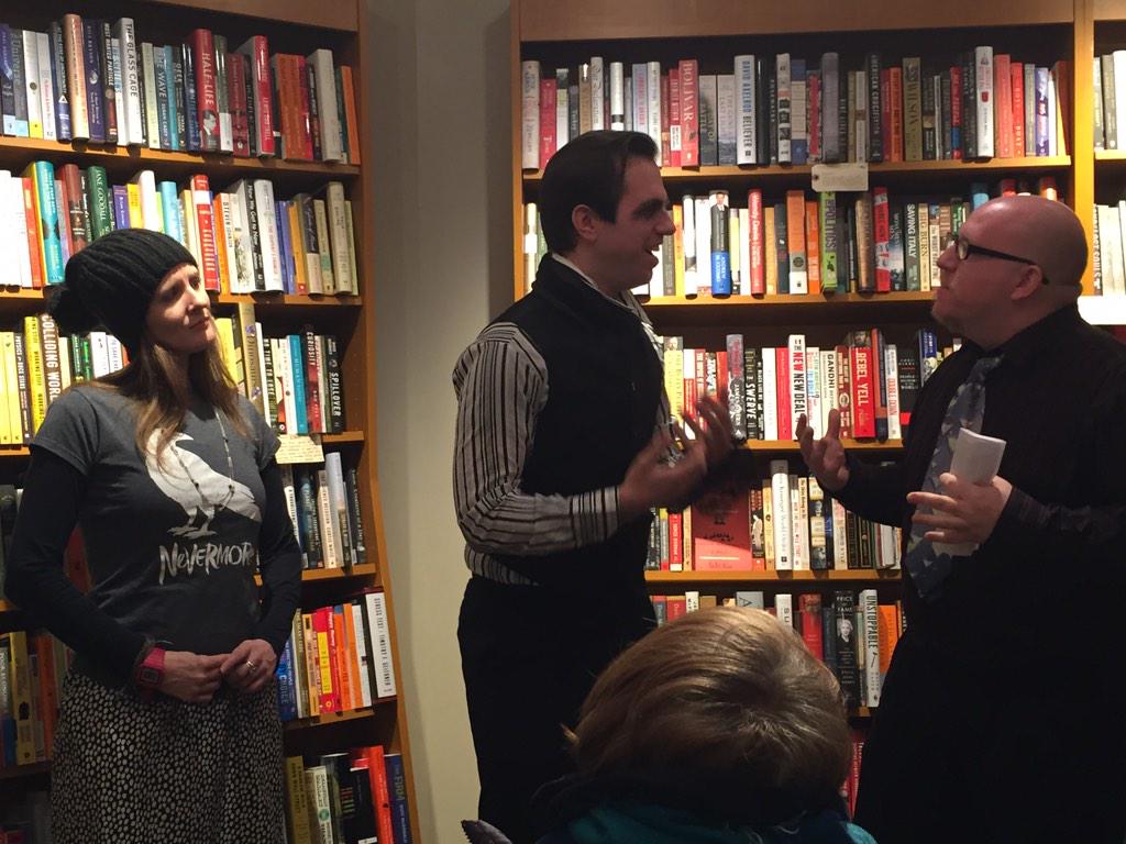 CatherineLaSota's tweet photo. "Edgar Allan Poe" reading (with his Raven) @OhBernice @astoriabooks #QueensLit events! http://t.co/JsH5YeyXWV