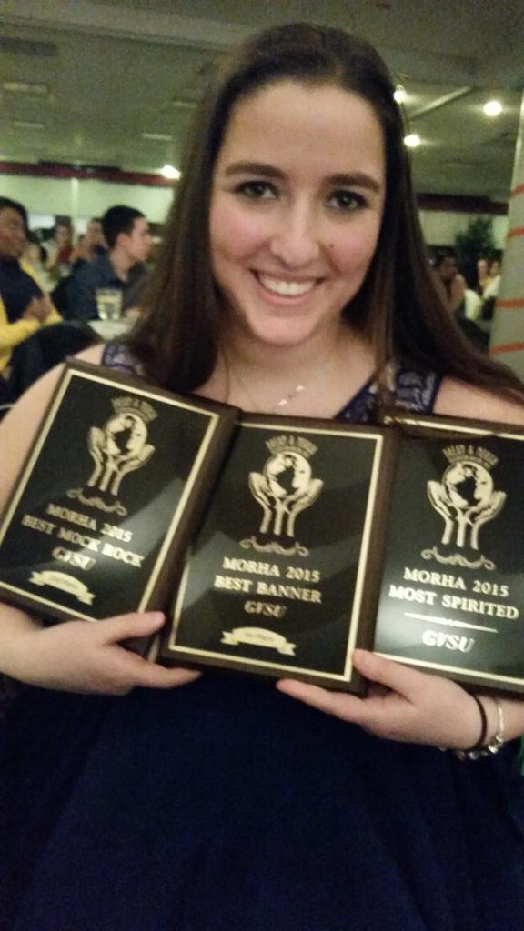 gvsurha's tweet photo. We won most spirited, best banner, and second place in roll call!!!! #GVSU #MORHA #AHHHH! http://t.co/FdhqQyF3KT