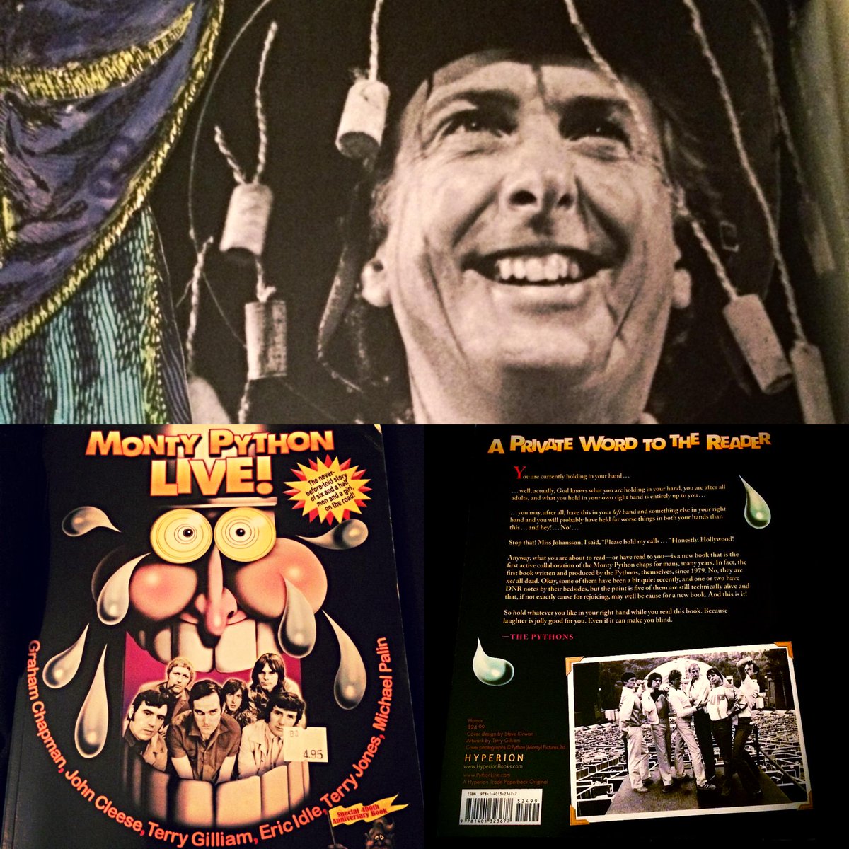dharmarascal's tweet photo. @EricIdle Ha! Look what I found in my father-in-law's study! Hidden treasures from #PythonLive the first time around! http://t.co/spX7pLR19q