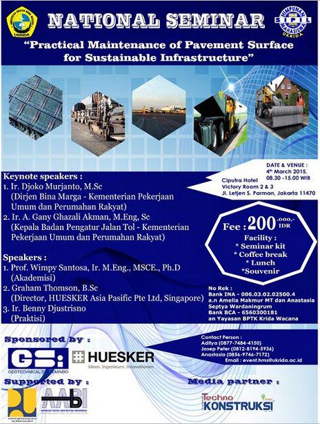 Seminar Nasional 2015 - Teknologi Terbaru Perbaikan Aspal [March 04, 2015 at Hotel Ciputra, JakBar] <a href="/FKMTSI_ACEH/">FKMTSI WILAYAH ACEH</a>
