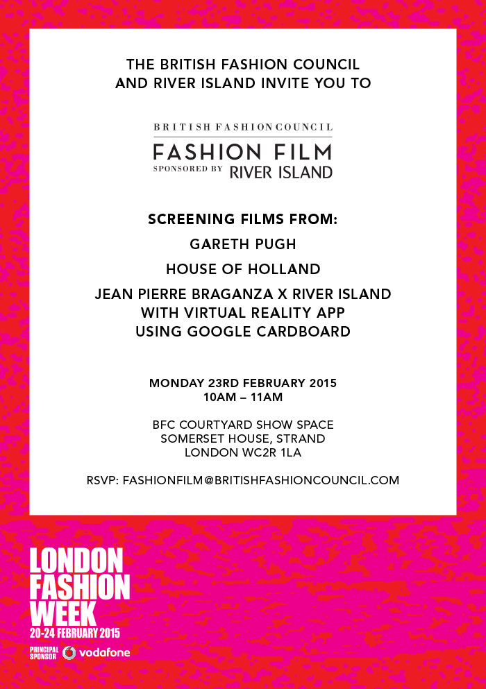LondonFashionWk's tweet image. Your chance to attend #LFW - @BFC Fashion Film is open to the public from 10am tomorrow: bit.ly/1AxE69c