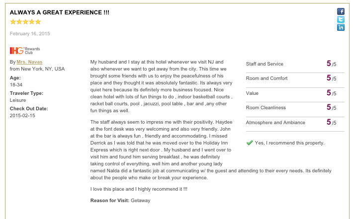 CPPrinceton's tweet photo. Thanks to Mrs. Navas for the great 5 star review on #IHG Guest Reviews! http://t.co/ent0lKEVdd http://t.co/rerEj0Wyc1