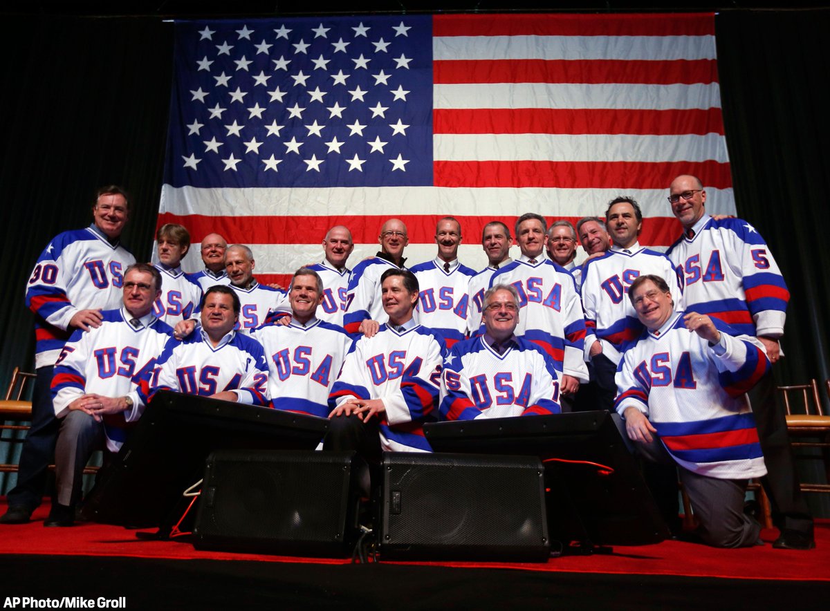 NBCSportsHockey's tweet photo. 35 years later, the 'Miracle on Ice' team returns to Lake Placid! http://t.co/vCmMdZjoE1
