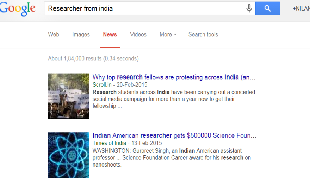 nilanjanpatra's tweet photo. LOOK
what google news show
2 contrasting stories !
#RespectResearcher
#StipendScam
#HikeFellowship
#ISupportShiva http://t.co/pNQgEdRG5N