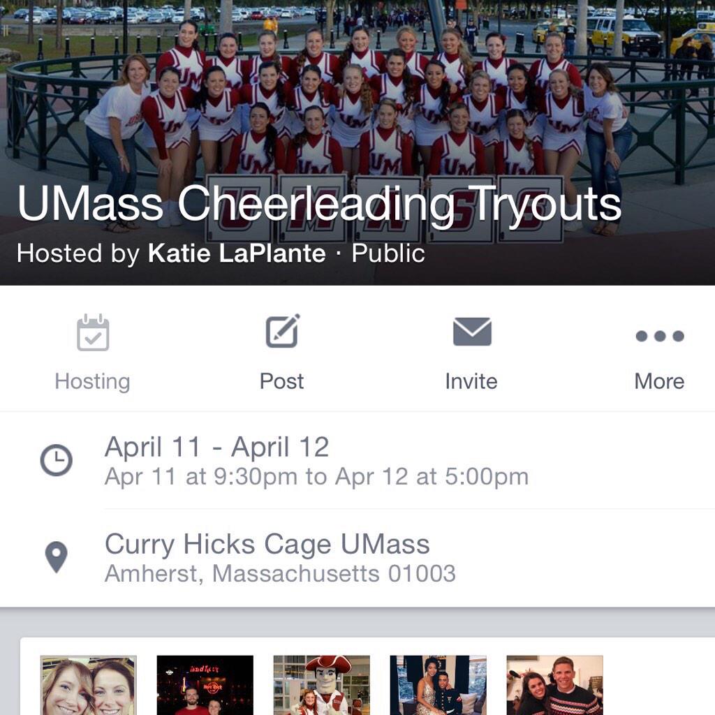 UMassCheer's tweet photo. Don't forget to sign up for our #umasscheer 2015-2016 tryout event page on Facebook #umass #masscheer ππ http://t.co/4DUoA8U8Jz