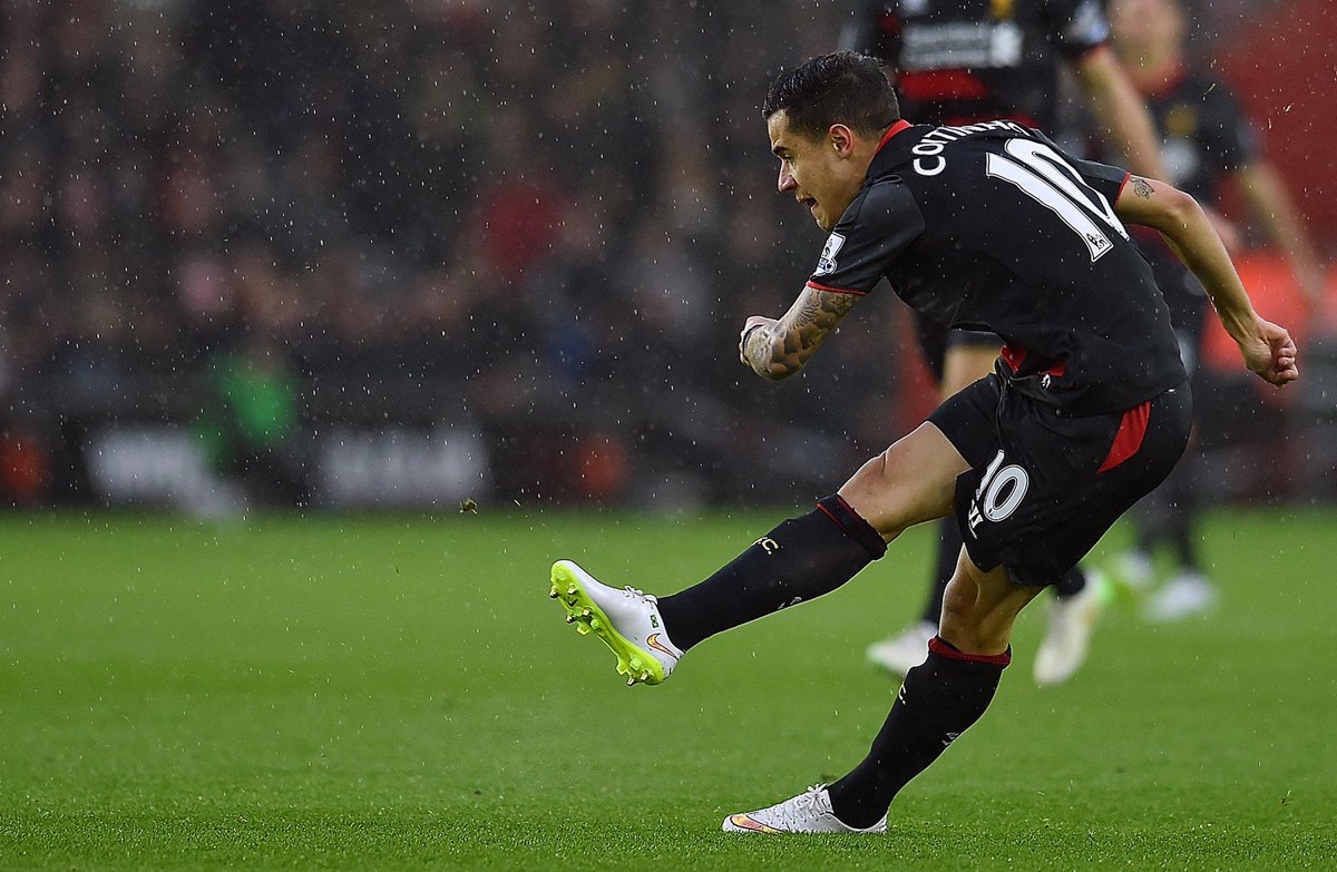 LFC's tweet photo. PHOTOS: Great shots of @Phil_Coutinho putting #LFC in front at St Mary's. http://t.co/SjDUtSWyR3