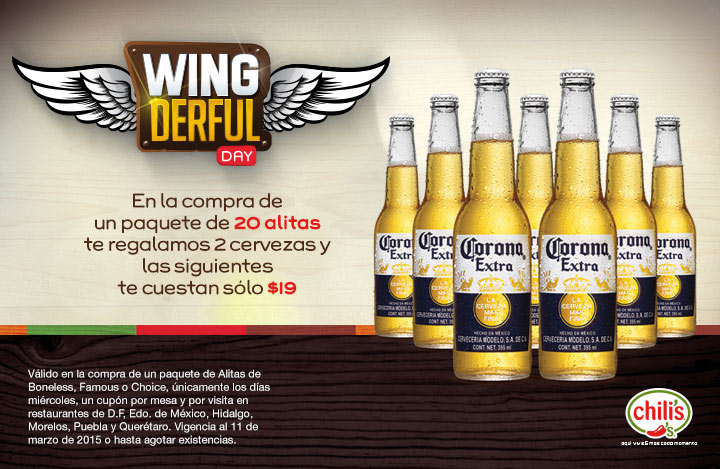 NoviosCasuales's tweet photo. ¿Ya vieron? @CHILISMEXICO anda invitando las cervezas los miércoles de #WingderfulDay. http://t.co/FyRAewaunD http://t.co/J3q6aQvIOk