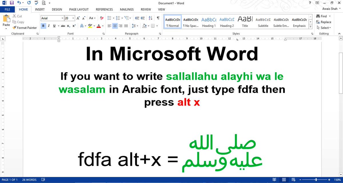 Owais Kazmi On Twitter If U Wnt 2 Write Sallallahu Alayhi Wasalam In Arabic Font Just Type Fdfa Then Press Alt And X Mohammad Pbuh Http T Co Xee3bo9aan Twitter