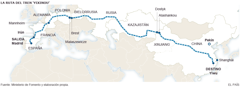 el_pais's tweet photo. El tren más largo del mundo llega a China tras recorrer los 13.000 km que le separan de España http://t.co/iOvHXnJHx4 http://t.co/gAlltK95C2