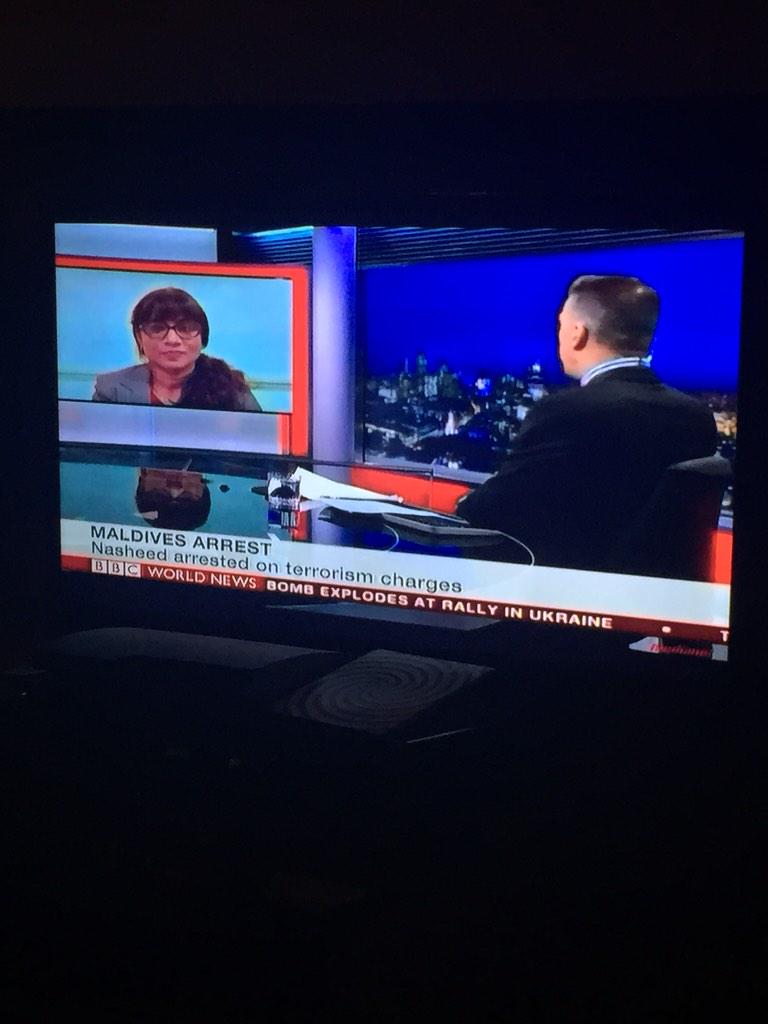 iarysh's tweet photo. MP @MariyaDidi now at @BBCWorld speaking on the arrest of @MohamedNasheed .. #FreeAnni #FreeAnniNow @ujaasu @inishwan http://t.co/sU7tQopg9p