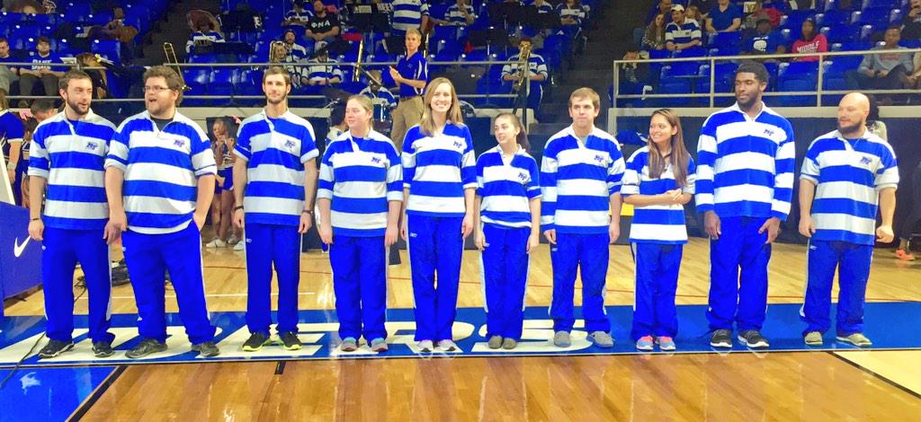 PresidentMcPhee's tweet photo. Proud of these great seniors too! @MTBandofBlue #MTDance #MTCheer #TrueFamily #IAMTrueBlue @MTAthletics   #MTvsWKU http://t.co/unbVEU0SDK