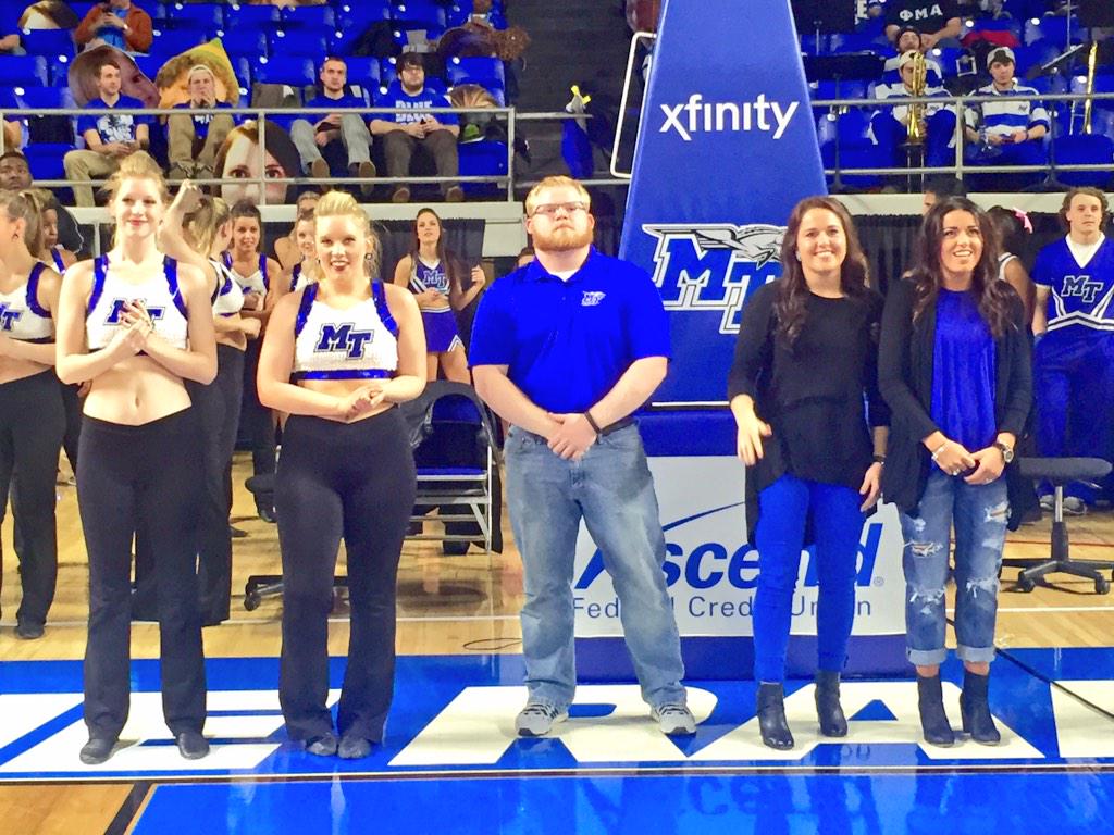 PresidentMcPhee's tweet photo. Proud of these great seniors too! @MTBandofBlue #MTDance #MTCheer #TrueFamily #IAMTrueBlue @MTAthletics   #MTvsWKU http://t.co/unbVEU0SDK