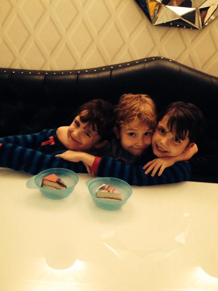 Time for some birthday cake after a long hard day. Happy 6th birthday boys!!