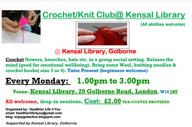 HL4You's tweet photo. Crochet/Knit Club at Kensal Library http://t.co/U8pyTyq7iO