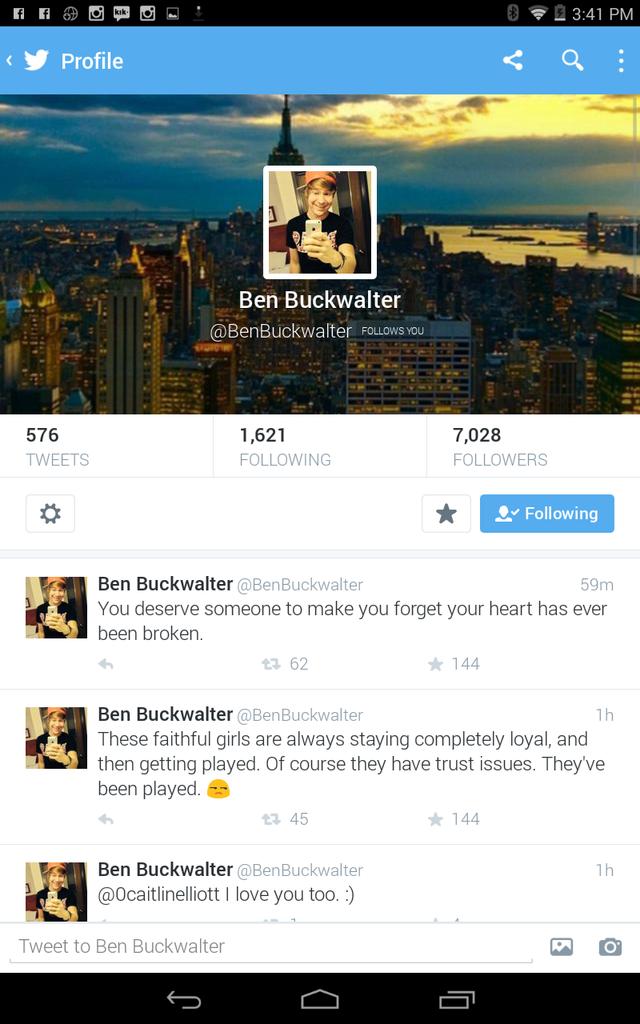 blacksoul1058's tweet photo. @BenBuckwalter Jfc he follows me😘💕 http://t.co/Pnp8FtCKDZ