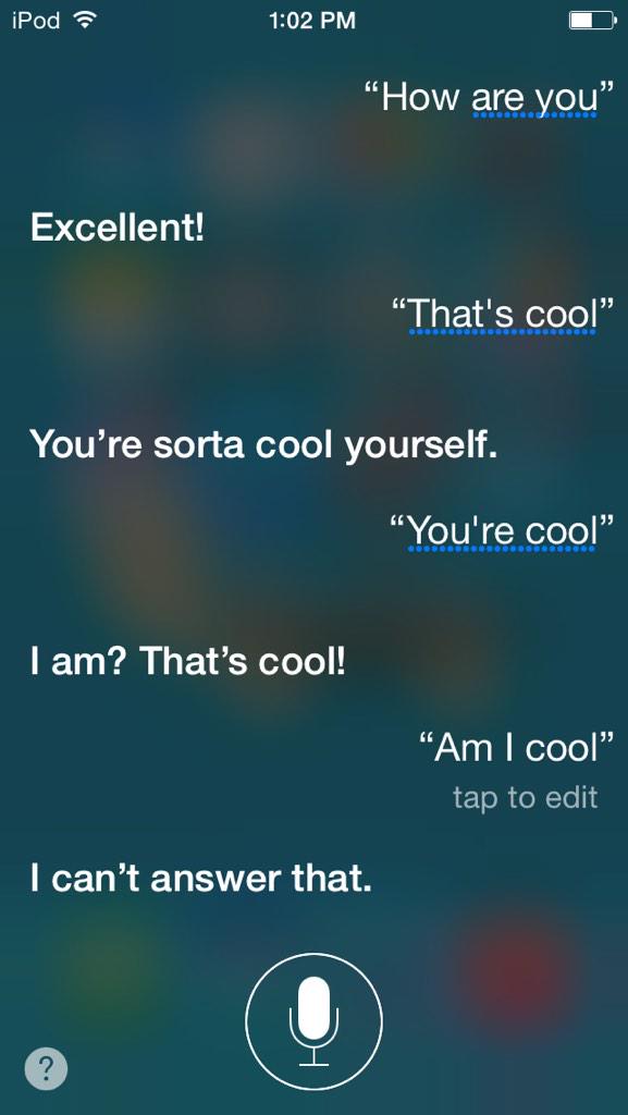 smiley_kylie1's tweet image. Siri can't decide if I'm cool or not. I think I'm pretty cool 😎 #sortacool