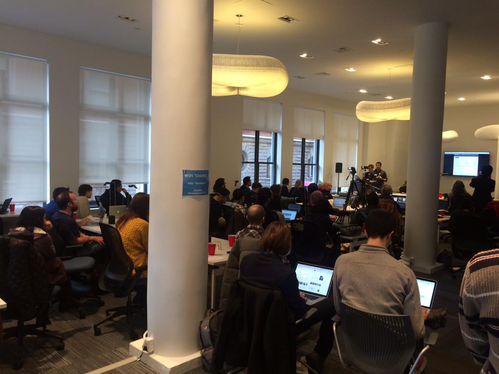 ppolitics's tweet photo. #codeacrossNYC project demos now, @civichall stays packed - shouts @mheadd here all wknd, also @arielmai & @ahoppin: http://t.co/QXPbkHzUR6