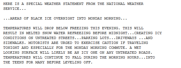 NWSCharlestonWV's tweet photo. We have issued a strongly worded special wx statement for black ice tonight and Monday morning. #kywx #ohwx #wvwx http://t.co/eSr4a05cQK