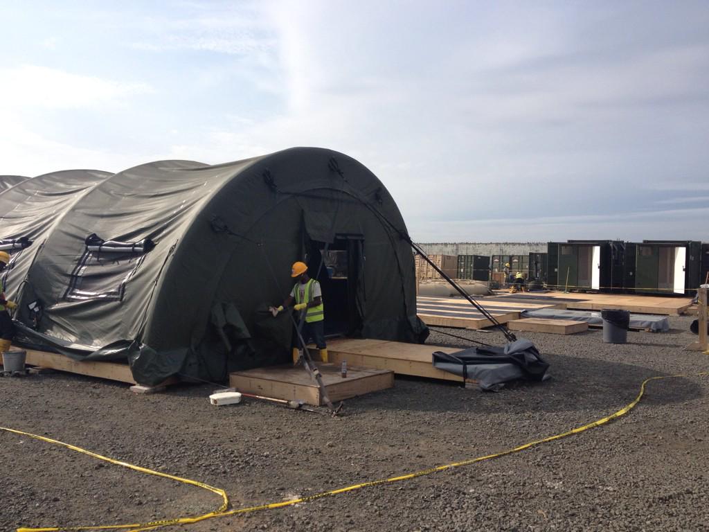 GVolesky's tweet photo. Tents are coming down here at Barclay Training Center, #Liberia as @101stAASLTDIV HQ prepare to #redeploy http://t.co/nnZTJdFotk