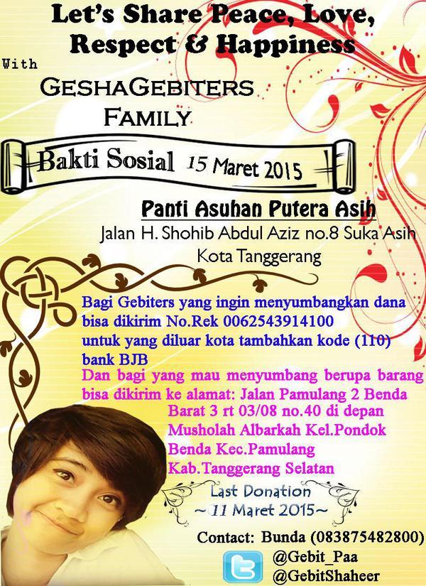 Gebit_PAA's tweet photo. GeShaGebiters Family  #charity with Gebit Sugoro Minggu 15-3-2015 at Panti Asuhan Putera Asih-Tangerang @geshalovers http://t.co/6YEwa4dQis