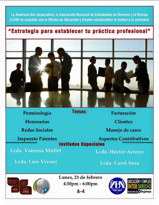 ABA_Inter's tweet image. Mañana: "Estrategias para establecer tu práctica profesional"
[permisología, facturación, honorarios, entre otros]