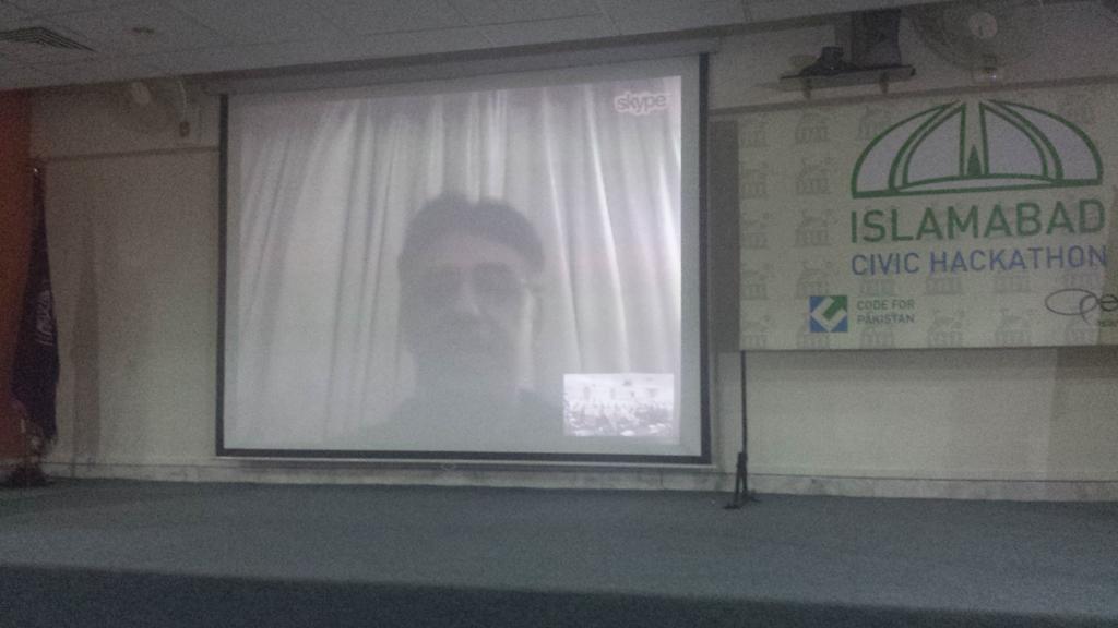 qaribraza's tweet photo. @Asad_Umar  speaking to participants of #HackISB at the closng ceremny via skype @OpenIslamabad @atherimran http://t.co/xxUZsePS1J