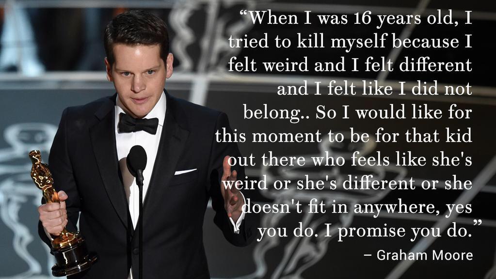 DvinMsM's tweet photo. “@samkalidi: Graham Moore's Oscar acceptance speech. http://t.co/F9AnUsChP3”TY #VERYimportantMessage