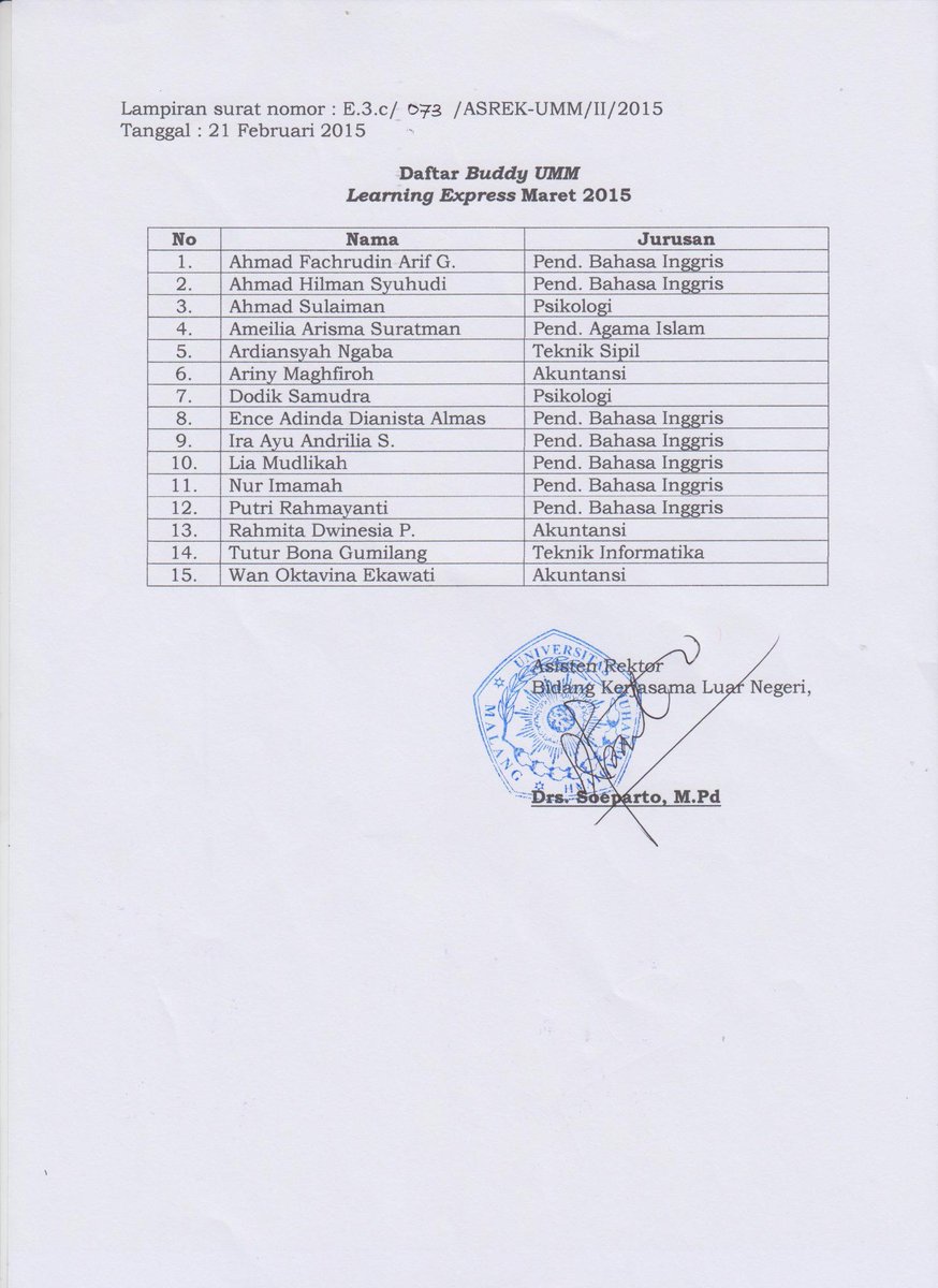 Pengumuman Buddy UMM - LeX Maret 2015