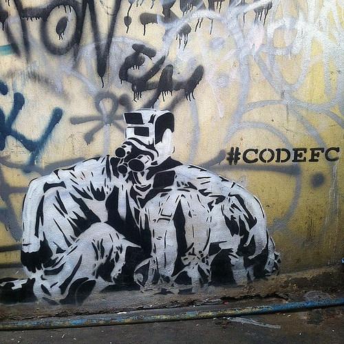 dfcpix's tweet image. Camera head #CODEFC #sticker #graffiti #bangkok #iphoneography #blackandwhite flic.kr/p/rjVdvn