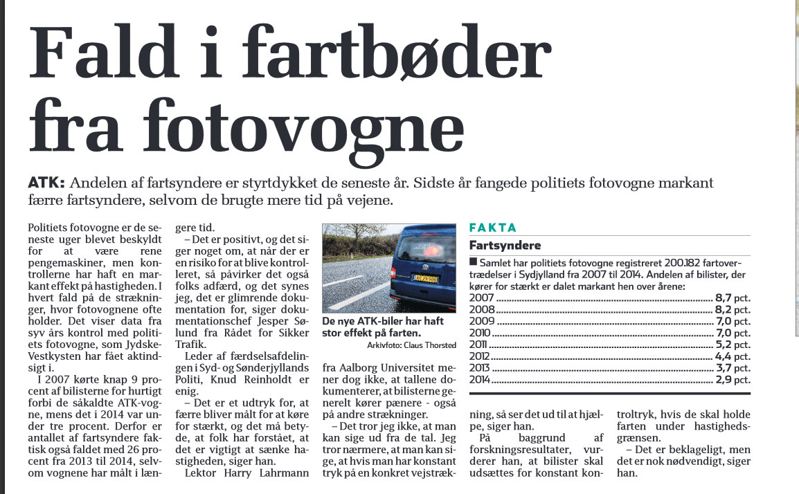 SikkerTrafik's tweet photo. Fremragende! Fald i fartbøder fordi flere letter foden fra speederen, skriver @wwwjvdk #politidk http://t.co/ZwM15NKlqe