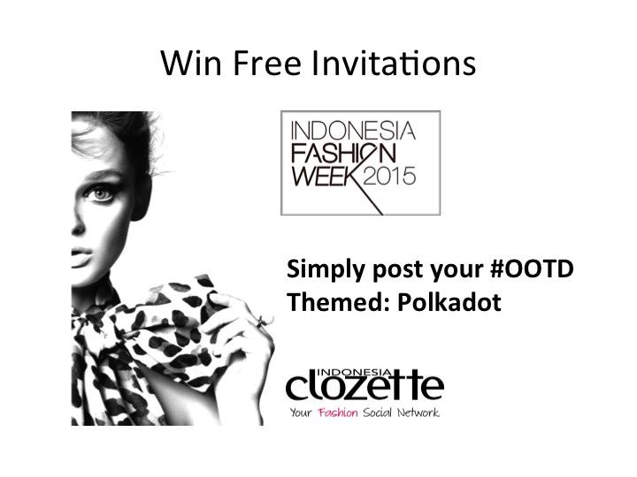 Posting #OOTD bertema Polkadot dan kamu berkesempatan mendapatkan free ticket <a href="/IndonesiaFW/">ID Fashion Week</a>. Info: Follow <a href="/ClozetteID/">Clozette Indonesia</a>!