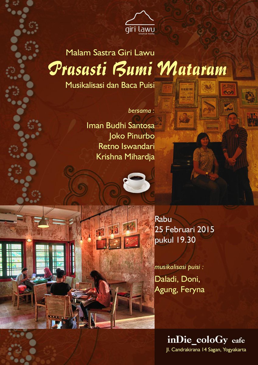 Malam Sastra Giri Lawu, Musikalisasi dan Baca Puisi @new_indiecology Rabu, 25 Feb pukul 19.30 WIB <a href="/spektrumologi/">spektrum</a>