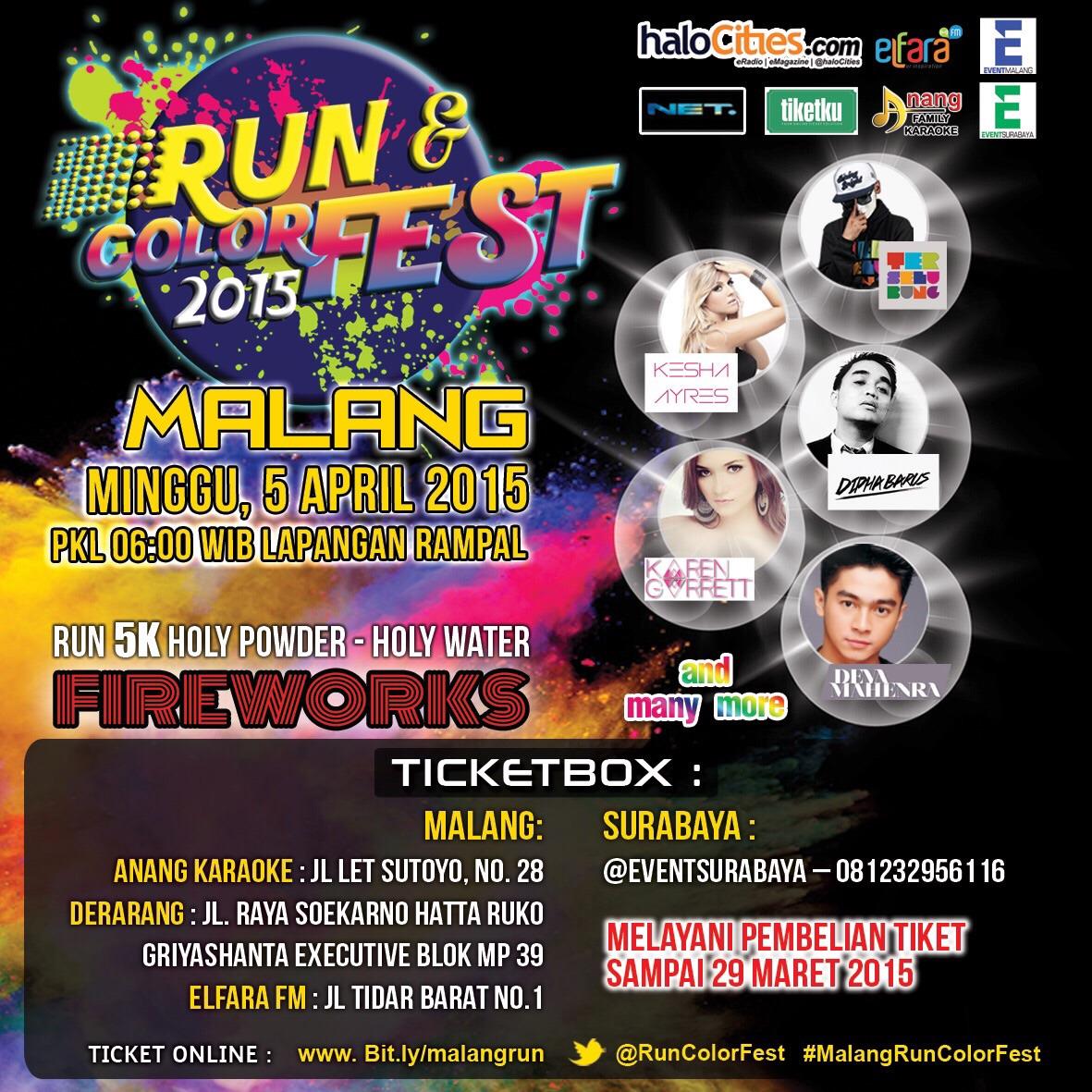 #RCF8 Ada 2 tiket GRATIS #MalangRunColorFest .RT twit ini 1 kali saja! Diumumkan malam ini Pkl 22:00 [1]