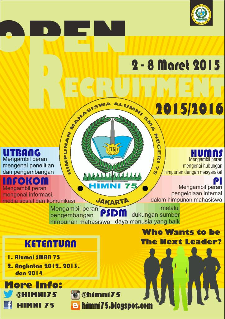 HIMNI75's tweet photo. Berikut merupakan poster open recruitment himni, dibuka dari tanggal 2 - 8 marer 2015. Ketentuan dan info pd poster http://t.co/4kMhrkdQRJ