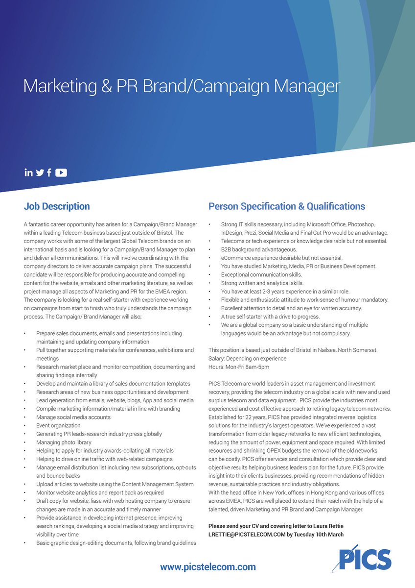 Sandstone_Tech's tweet image. Our friends @PICSTelecom are recruiting for a talented Marketing &amp;amp; PR Campaign/Brand Manager
picstelecomltd.wordpress.com/2015/02/23/mar…