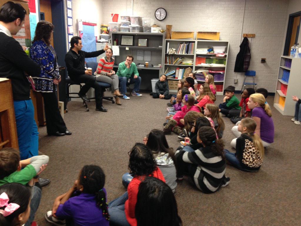 OakParkDMPS's tweet photo. John Lloyd Young shares advice with our students who are preparing to perform Aladdin, the musical, later this year http://t.co/VCTrcmAche