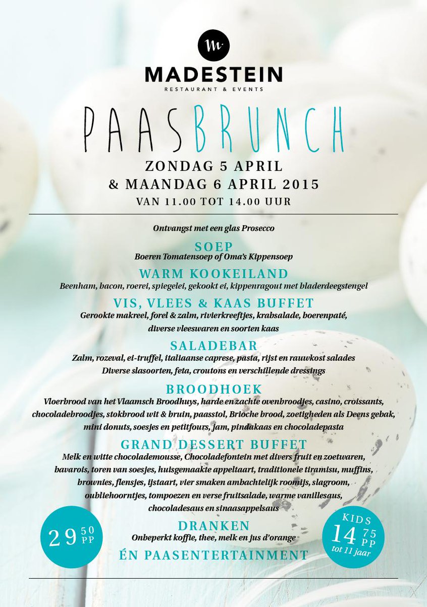 _Madestein's tweet photo. HAPPY EASTER...
Nog geen plannen? Reserveer! #Easter #Pasen #Paasbrunch #Paasdiner #vrolijkpasen #spring #lente #egg http://t.co/Vc3RhwIjix