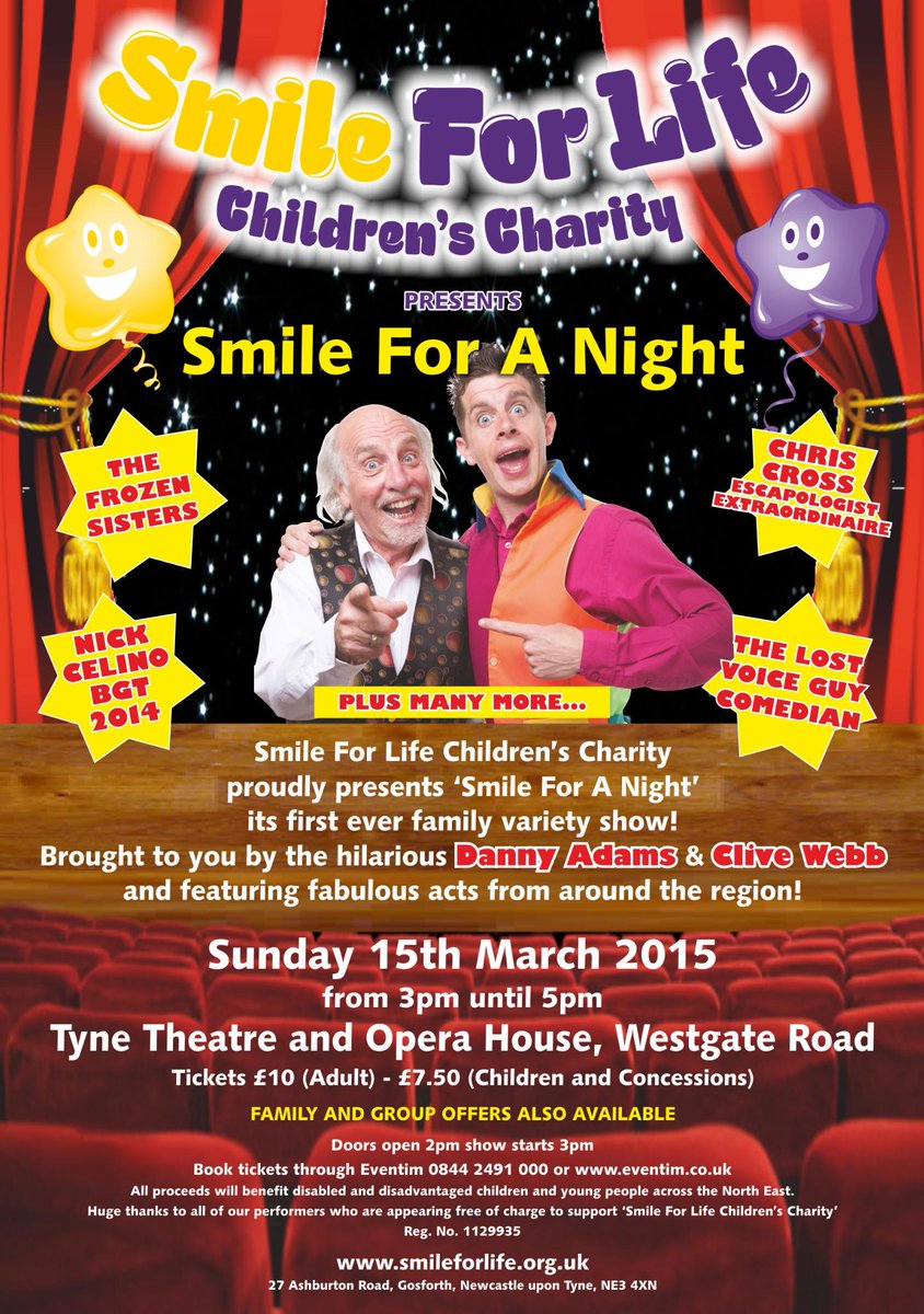 SmileforlifeNE's tweet photo. looking for a great Mother's Day treat? Come to our fab variety show at Tyne Theatre on March 15 for the whole family http://t.co/keIDiJqe4H